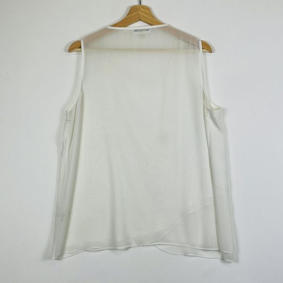 Calvin Klein Ivory Sheer Chiffon Sleeveless Wrap Front Blouse Top Womens‎ Large - Picture 4 of 5